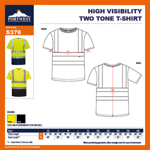 Portwest S378 Hi Vis 2 Tone Reflective Short Sleeve Safety Work T Shirt ANSI