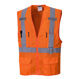 Portwest US370 Hi-Vis Reflective Cooling Mesh Vest with 6 Pockets and Zip Close